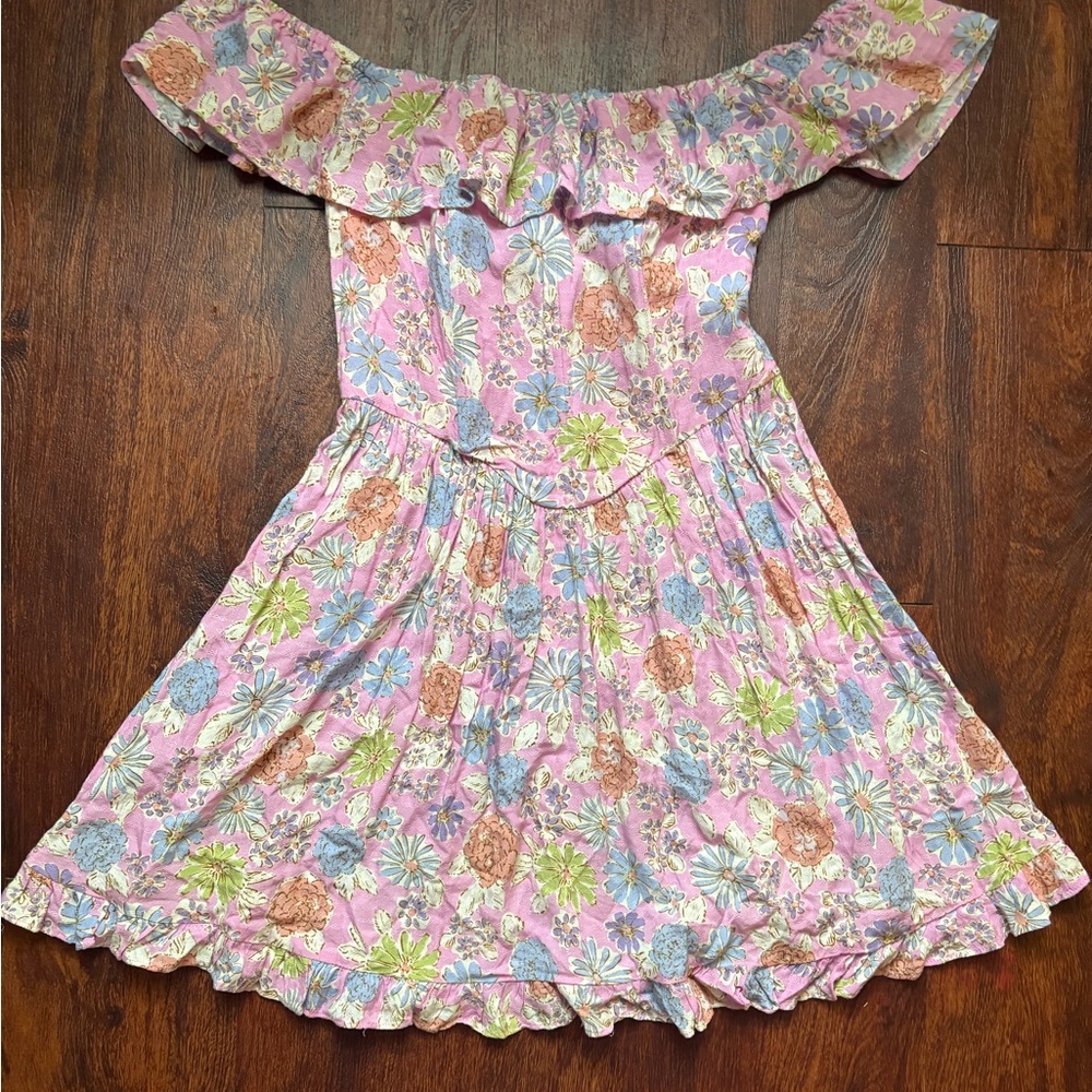 Sky to Moon Floral Off-Shoulder mini Dress - Pink and Blue